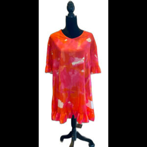 Ekouaer Swimsuit Coverup Dress Size Large Hot Pink Orange Ruffle Hem Sleeve Pool